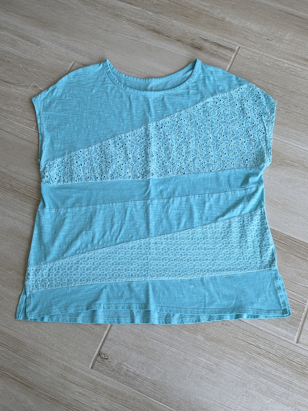Lane Bryant Aqua Lace-Inset Short Sleeve Tee Size 14/16